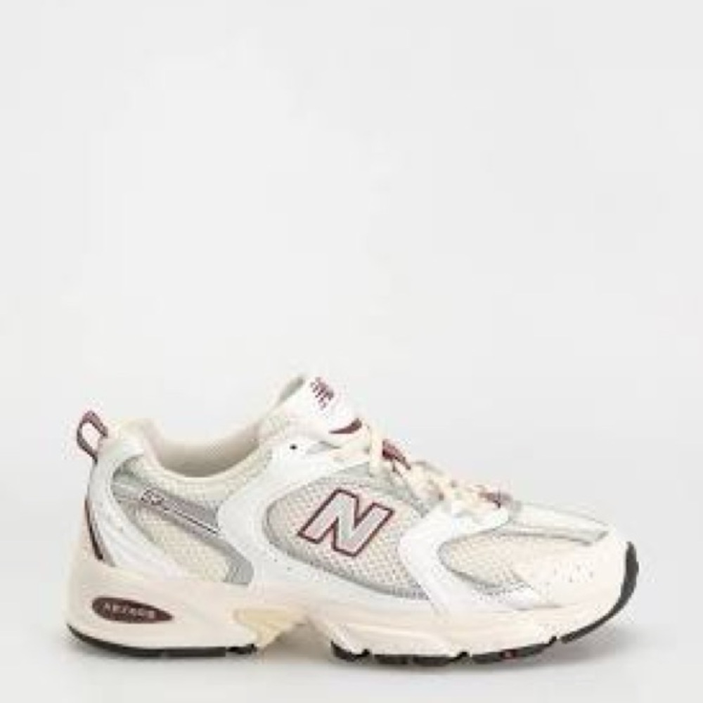 New Balance 530 sneakers in white with burgundy and silver details